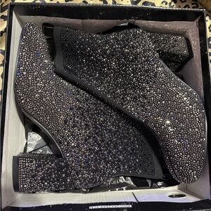 Elegant Black Rhinestone Ankle Boots
